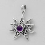 Sterling Silver Moon Phase Pentagram Pendant with Natural Amethyst