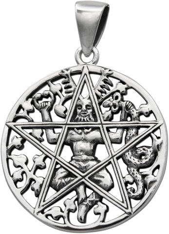 Sterling Silver Pagan God Cernunnos Pentacle Pentagram Pendant