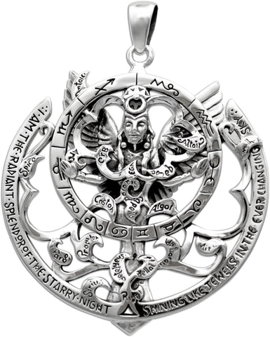 Sterling Silver Queen of Heaven Asarte Goddess Astroglobe Pendant - 1.75 Inches Diameter