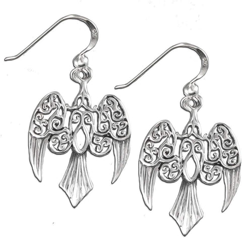 Sterling Silver Goddess Morrigan Raven Earrings