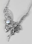 Sterling Silver Dancing Faerie Necklace with Natural Rainbow Moonstone