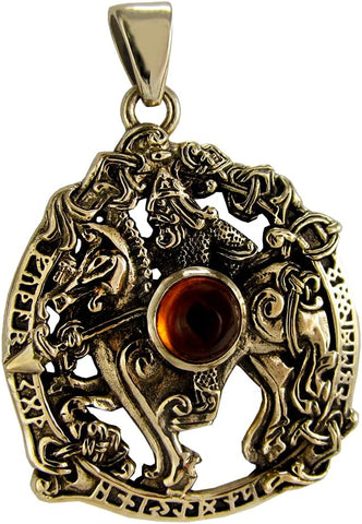 Bronze Norse God Odin Pendant with Synthetic Amber
