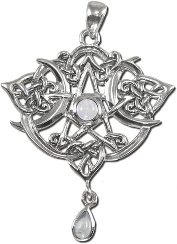 Sterling Silver Heart Pentacle Pendant with Natural Rainbow Moonstone