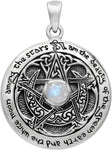 Sterling Silver Moon Goddess Pentacle Pendant with Natural Rainbow Moonstone