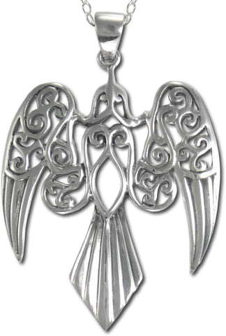 Sterling Silver Large Morrigan Raven Necklace with Cable Chain (16-30 Inches)