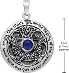 Sterling Silver Blue Sapphire Moon Goddess Pentacle Pendant