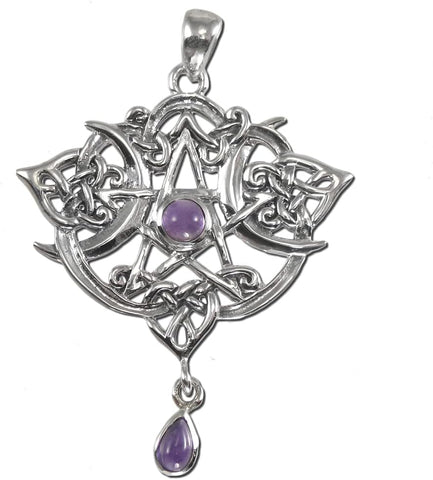 Sterling Silver Heart Pentacle Pendant with Natural Amethyst
