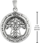 Sterling Silver Cut Out Tree Pentacle Pentagram Pendant; 1 Inch Diameter