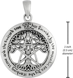 Sterling Silver Cut Out Tree Pentacle Pentagram Pendant; 1 Inch Diameter