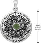 Sterling Silver Moldavite Moon Goddess Pentacle Pendant