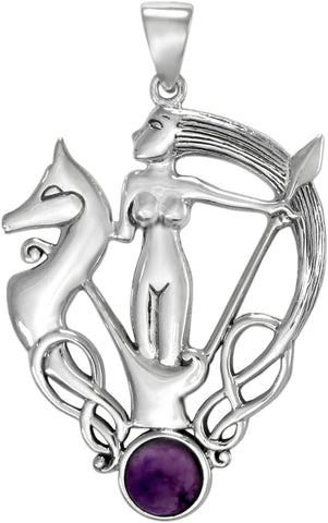 Sterling Silver Celtic Knot Morrigan Irish Goddess Pendant with Natural Amethyst