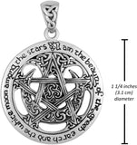 Sterling Silver Extra Large Cut Out Moon Pentacle Pendant; 1.25 Inch Diameter