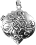 Sterling Silver Celtic Knot Heart Pentacle Locket with Natural Rainbow Moonstone