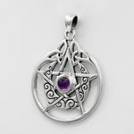 Sterling Silver Crescent Moon Pendant Pentacle with Natural Amethyst