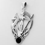 Sterling Silver Celtic Knot Morrigan Goddess Pendant with Simulated Black Onyx