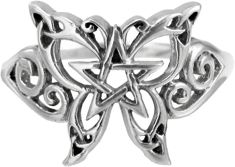 Sterling Silver Butterfly Pentagram Pentacle Ring (Size 4-15)