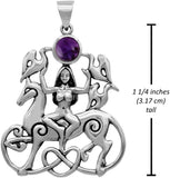 Sterling Silver Celtic Rhiannon Horse Goddess Pendant with Natural Amethyst