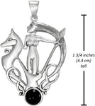 Sterling Silver Celtic Knot Morrigan Goddess Pendant with Simulated Black Onyx