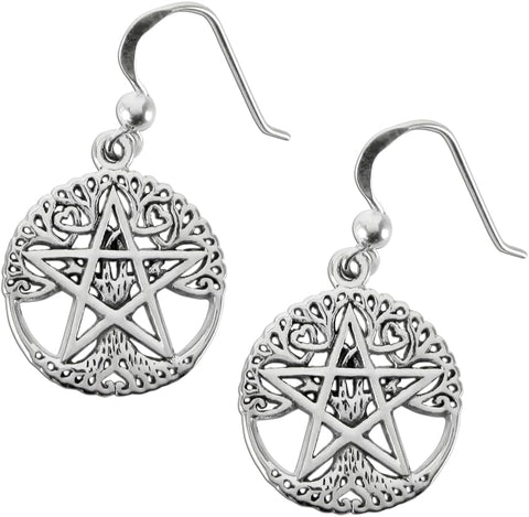 Sterling Silver Cut Out Tree of Life Pentacle Pentagram Earrings