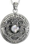 Sterling Silver Moon Pentacle with Rainbow Moonstone Necklace (16-30 Inches)