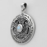 Sterling Silver Moon Goddess Pentacle Pendant with Natural Rainbow Moonstone