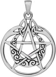 Sterling Silver Crescent Moon Pentacle Pentagram Pendant