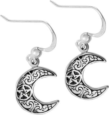 Sterling Silver Horned Moon Pentacle Earrings