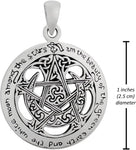 Sterling Silver Pentagram Cut Out Moon Pentacle Pendant; 1 Inch Diameter