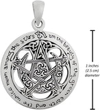 Sterling Silver Pentagram Cut Out Moon Pentacle Pendant; 1 Inch Diameter