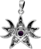 Sterling Silver Moon Phase Pentagram Pendant with Natural Amethyst