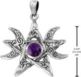 Sterling Silver Moon Phase Pentagram Pendant with Natural Amethyst