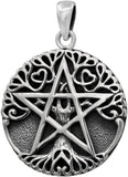 Sterling Silver Tree Pentacle Pentagram Pendant; 1 Inch Diameter