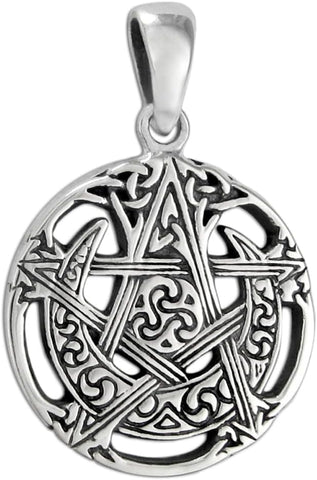 Sterling Silver Small Cut Moon Pentacle Pendant