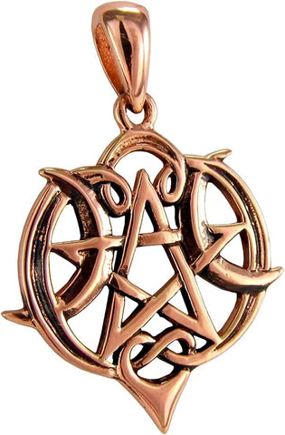 Copper Small Heart Pentacle Pentagram Pendant
