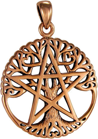 Copper Cut Out Tree Pentacle Pentagram Pendant; 1 Inch Diameter