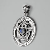 Sterling Silver Large Moon Goddess Wiccan Pentacle Pendant Natural Rainbow Moonstone; 1.25 Inch Diameter