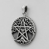 Sterling Silver Tree Pentacle Pentagram Pendant; 1 Inch Diameter