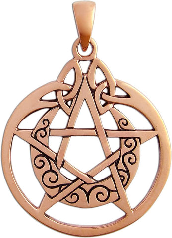 Copper Crescent Moon Pentacle with Circle Pentagram Pendant