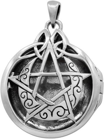 Sterling Silver Crescent Moon Aromatherapy Pentacle Pentagram Locket