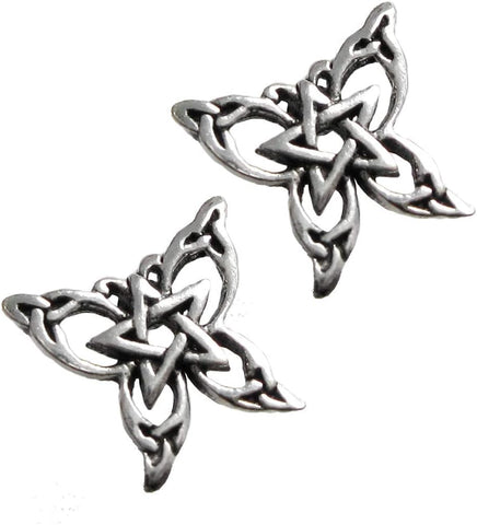 Sterling Silver Butterfly Pentacle Pentagram Earring Studs