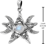 Sterling Silver Moon Phase Pentagram Pendant with Natural Rainbow Moonstone