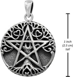 Sterling Silver Tree Pentacle Pentagram Pendant; 1 Inch Diameter