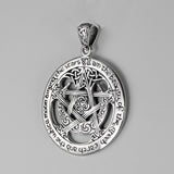 Sterling Silver Extra Large Cut Out Moon Pentacle Pendant; 1.25 Inch Diameter