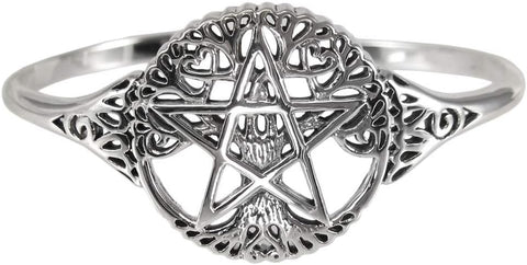 Sterling Silver Tree Pentacle Pentagram Bracelet