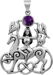 Sterling Silver Celtic Rhiannon Horse Goddess Pendant with Natural Amethyst