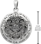 Sterling Silver Moon Pentacle Pentagram Pendant; 1 Inch Diameter