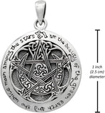 Sterling Silver Moon Pentacle Pentagram Pendant; 1 Inch Diameter