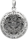 Sterling Silver Moon Pentacle Pentagram Pendant; 1 Inch Diameter