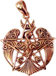 Copper Crescent Raven Pentacle Pentagram Pendant