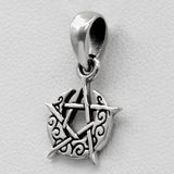 Sterling Silver Tiny Crescent Moon Pentacle Pentagram Pendant